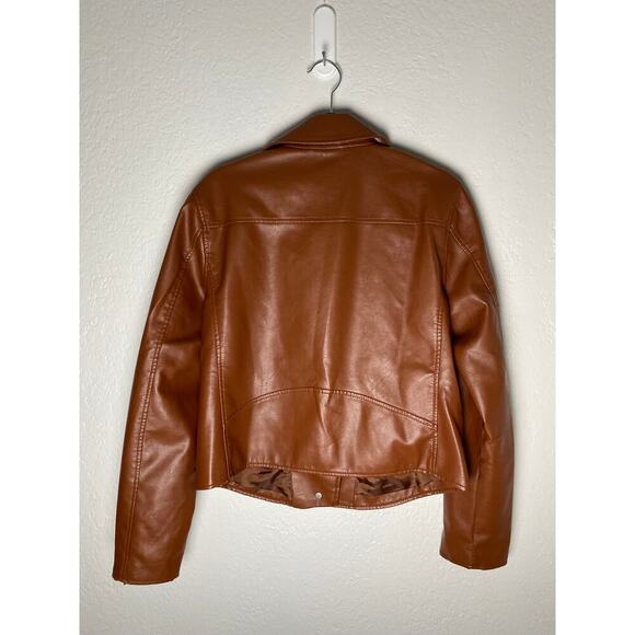 Anthropologie Women's The Saige Faux Vegan Leather Moto Jacket Brown City Biker - Picture 5 of 12